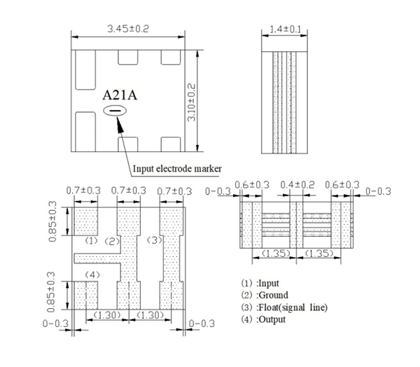 SMD3.45*3.1MM Ceramic Filter 10.7MHz