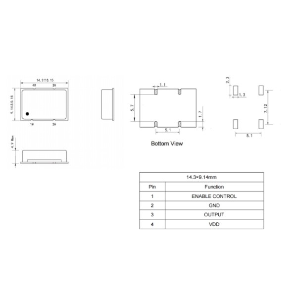 32MHz有源晶振 SMD1409贴片(14.3x9.1mm) 5V CMOS输出 高性能低相噪 0.3ps低抖动